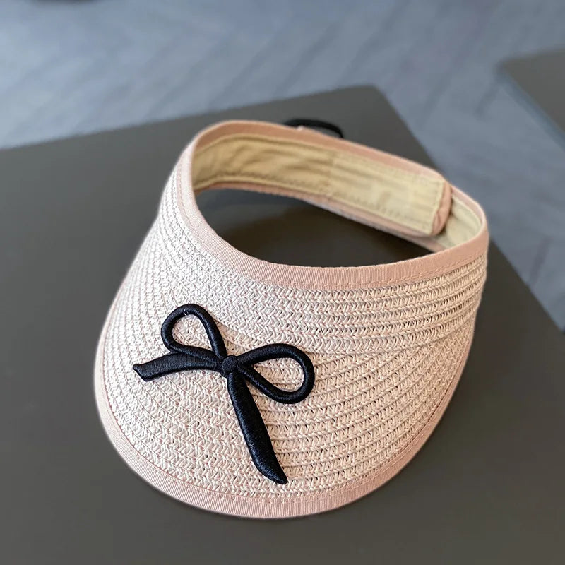 Large Brim Straw Sun Hat & Bag Set - Girls' Summer Beach Visor with Bowknot