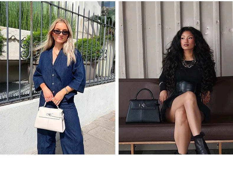 Trapezoidal Leather Handbag for Women - Versatile Tote Style