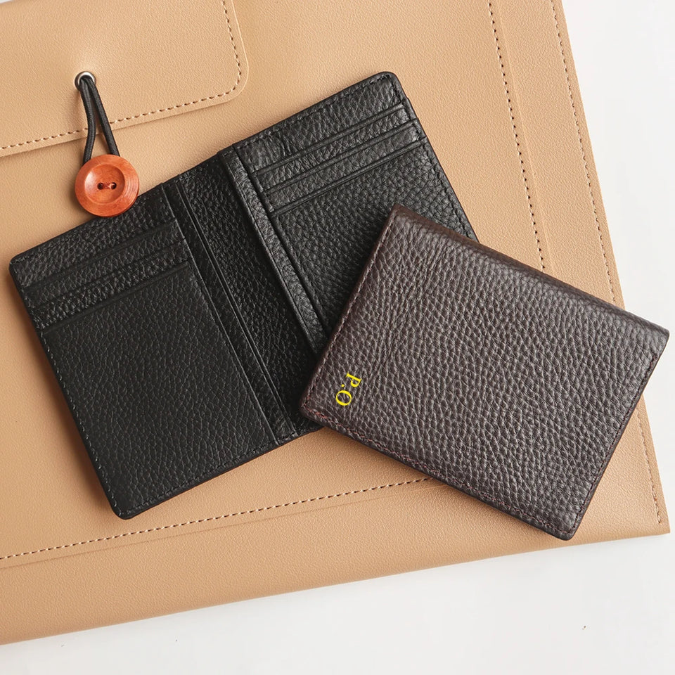Custom Engraved Leather Card Holder - Personalized Business Wallet for Men