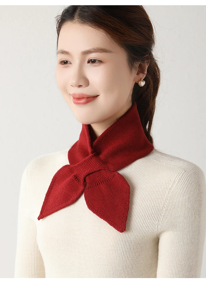 Wool Knit Neck Warmer for Women - Bow Tie Style Winter Scarf with Loop Design