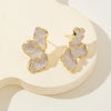 Statement Metal Flower Earrings - Women's Cream & Gold-Plated Fashion Studs