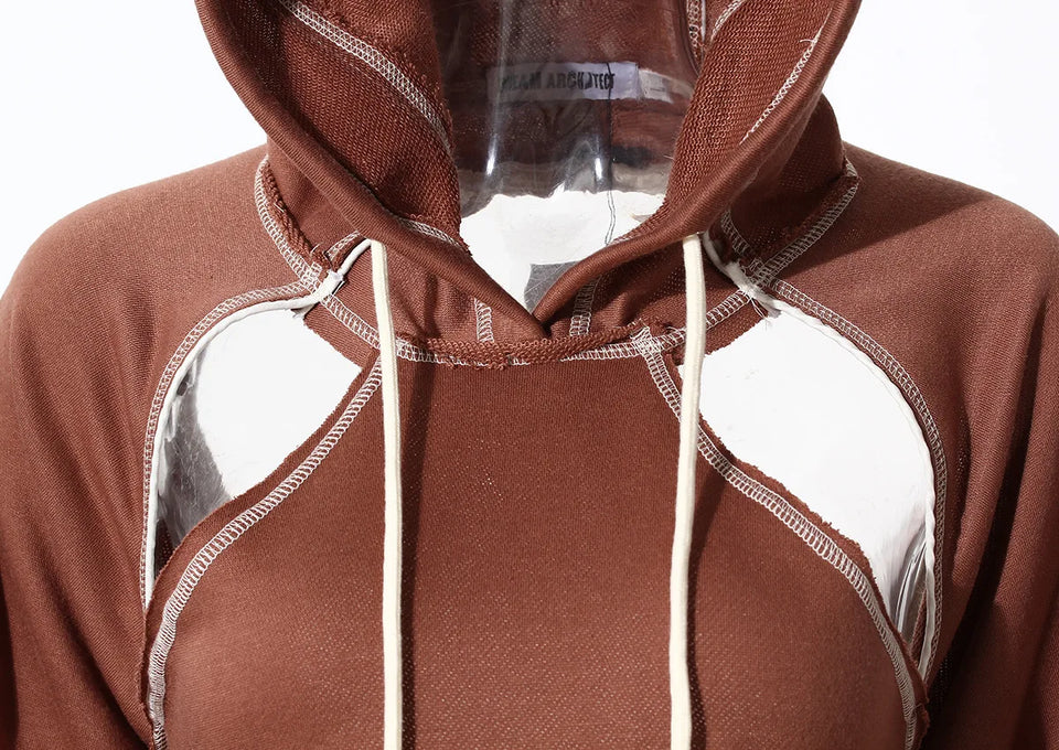 Ladies' Fashion Hoodie - Color Clashing Short Top for Layering