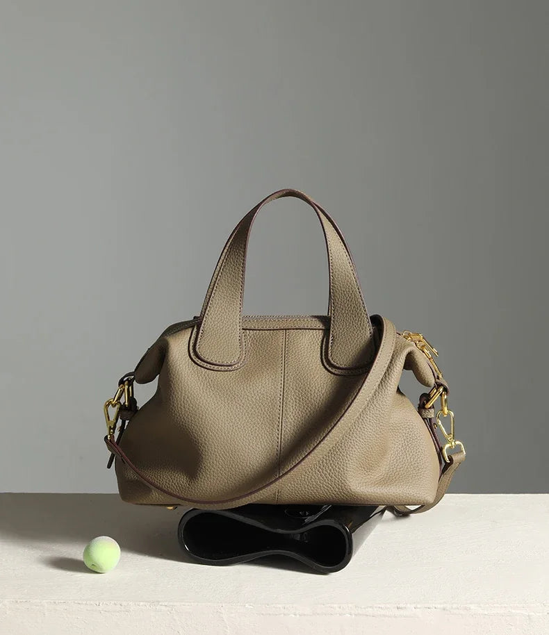 Women's Natural Leather Crossbody Bag - Premium Cowhide Large Capacity Design