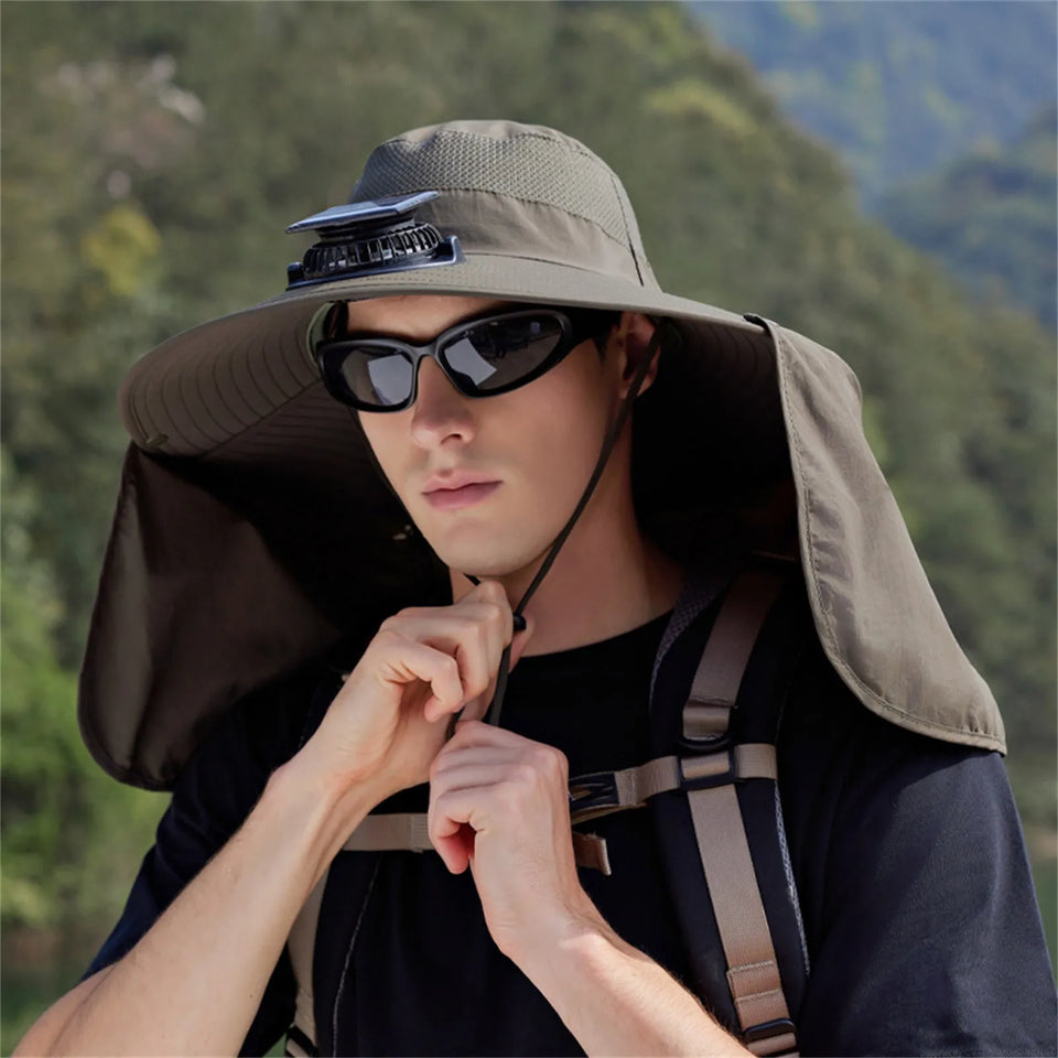 Solar-Powered Fan Hat - Outdoor Cooling Cap with Adjustable Brim & UV Protection