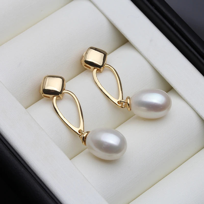 Cultured Pearl Drop Earrings - Gold Plated White Pearl Gift for Mother & Wife