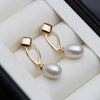 Cultured Pearl Drop Earrings - Gold Plated White Pearl Gift for Mother & Wife