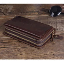 Vintage Crazy Horse Leather Wallet - Handmade Men's Bifold with Money Clip
