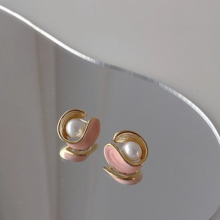 Asymmetric Freshwater Pearl Studs - Elegant Long Metallic Earrings