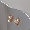 Asymmetric Freshwater Pearl Studs - Elegant Long Metallic Earrings
