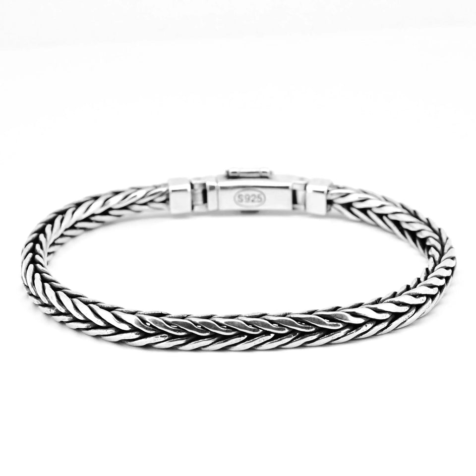 Handmade S925 Sterling Silver Bracelet - Retro Woven Style