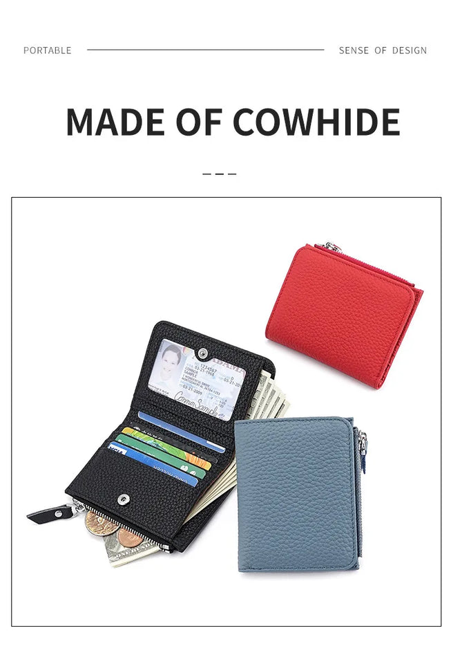 RFID Blocking Women's Leather Wallet - Compact Multi-Card Bifold Purse