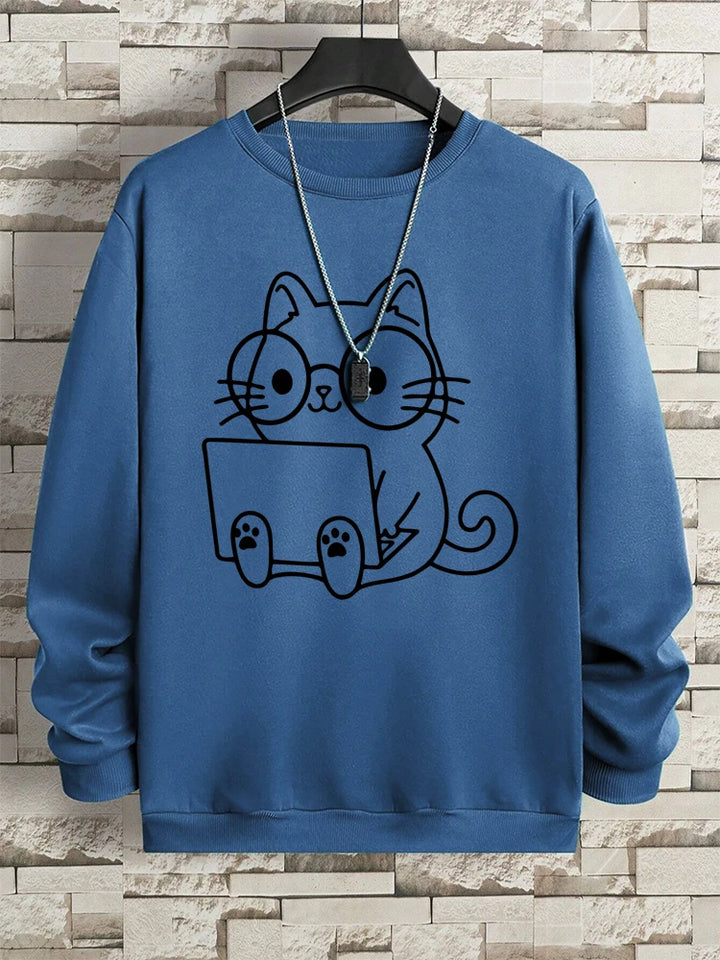 Gentleman Cat Print Men's Hoodie - Hip Hop Streetwear Pullover Sweatshirt