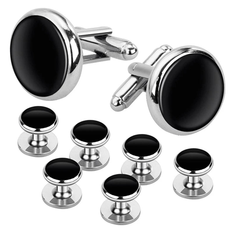 Complete Tuxedo Accessories Set - 2 Cufflinks & 6 Studs for Formal Occasions