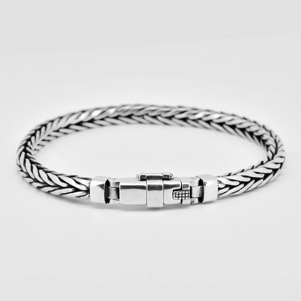 Handmade S925 Sterling Silver Bracelet - Retro Woven Style