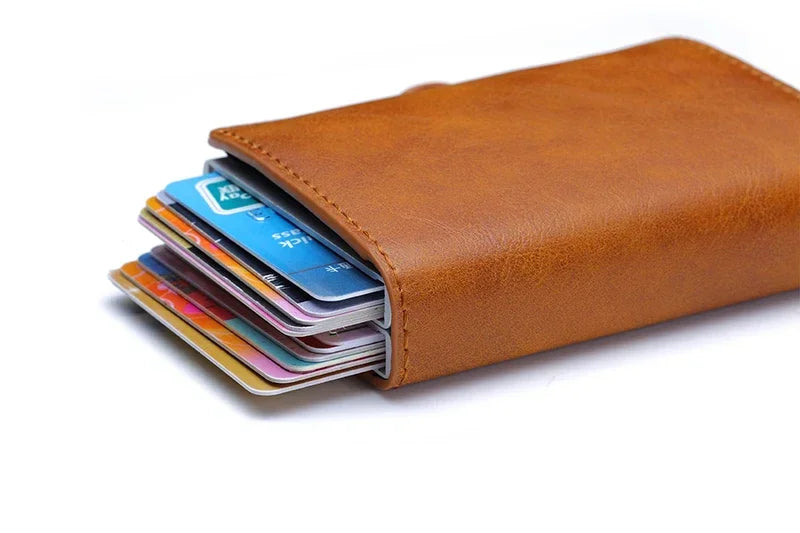 RFID Blocking Men's Card Holder - Secure Aluminum Wallet with Leather Cover