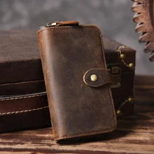 Vintage Crazy Horse Leather Wallet - Handmade Men's Bifold with Money Clip