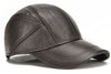 Genuine Leather Baseball Cap for Men - Cowhide Winter Hat with Earflaps