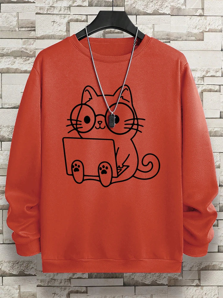 Gentleman Cat Print Men's Hoodie - Hip Hop Streetwear Pullover Sweatshirt