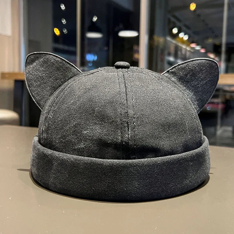 Adjustable Cat Ears Hat - Unisex Brimless Beanie Cap in Denim Style