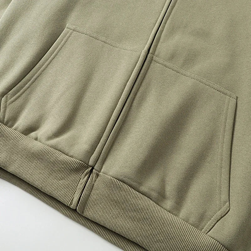 Wide Style Cotton Hoodie - Heavy Double Layer Unisex Zipper Coat