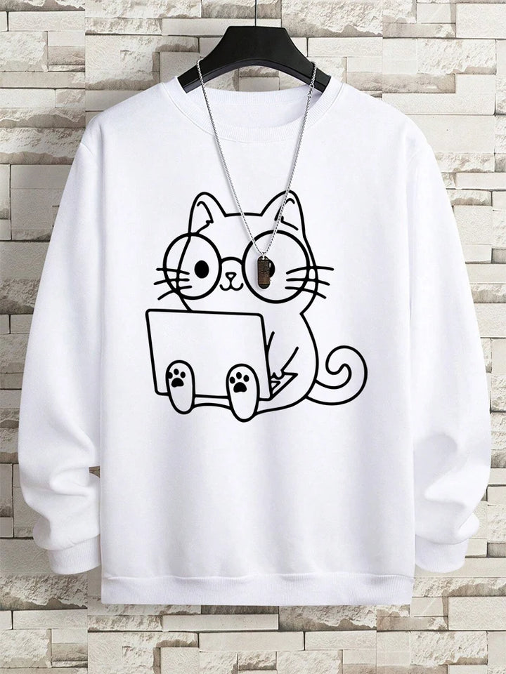 Gentleman Cat Print Men's Hoodie - Hip Hop Streetwear Pullover Sweatshirt