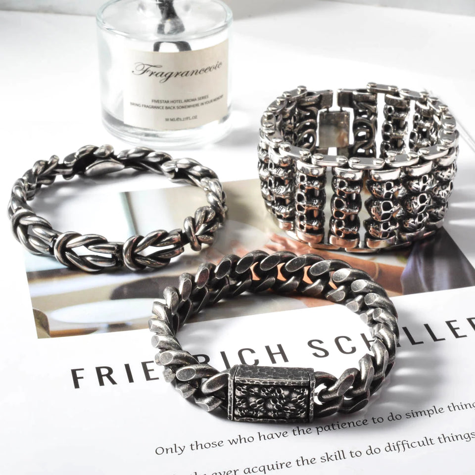 Gothic Punk Skull Bracelet - Trendy Stainless-Steel Bangle