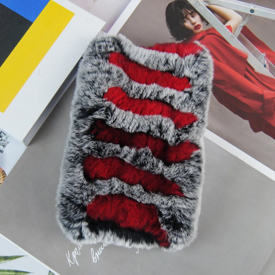 Real Rex Rabbit Fur Scarf - Women's Handmade Knit Cowl & Headband for Winter