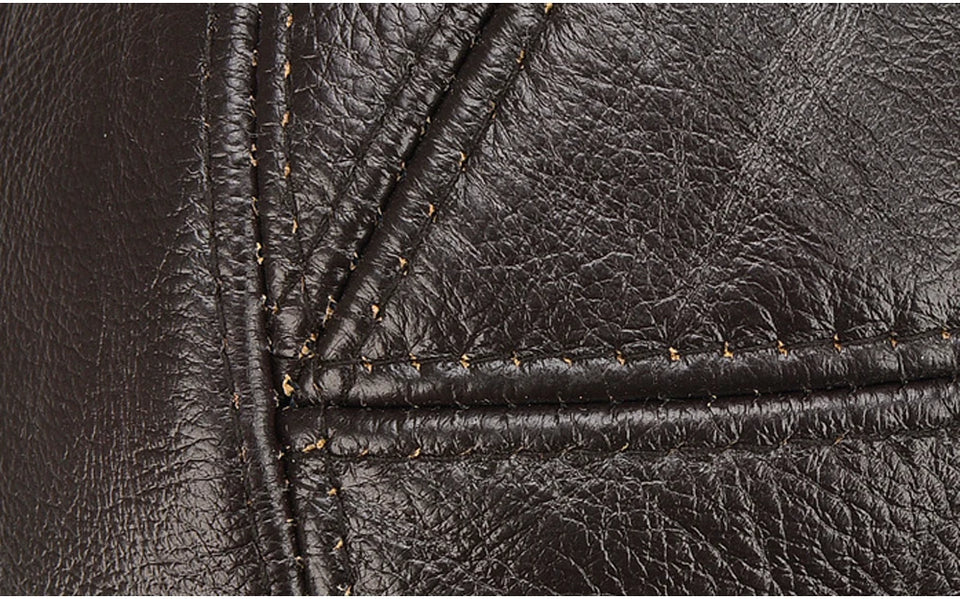 Genuine Leather Baseball Cap for Men - Cowhide Winter Hat with Earflaps