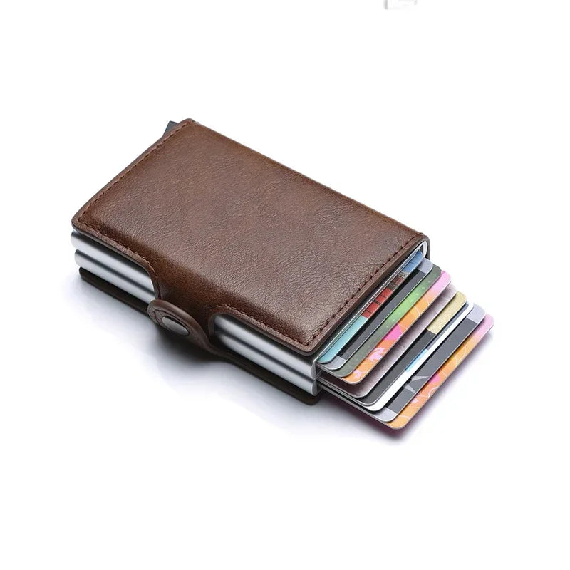 RFID Blocking Men's Card Holder - Secure Aluminum Wallet with Leather Cover