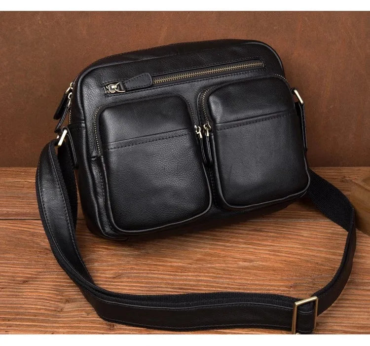 Leather Messenger Bag - Casual Crossbody with Zipper Design