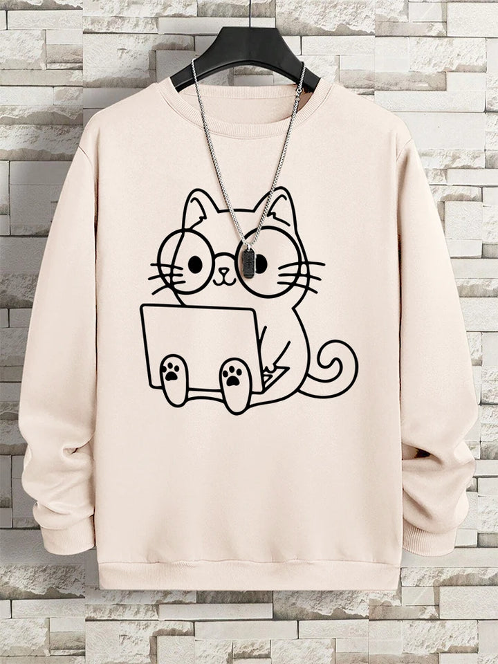Gentleman Cat Print Men's Hoodie - Hip Hop Streetwear Pullover Sweatshirt