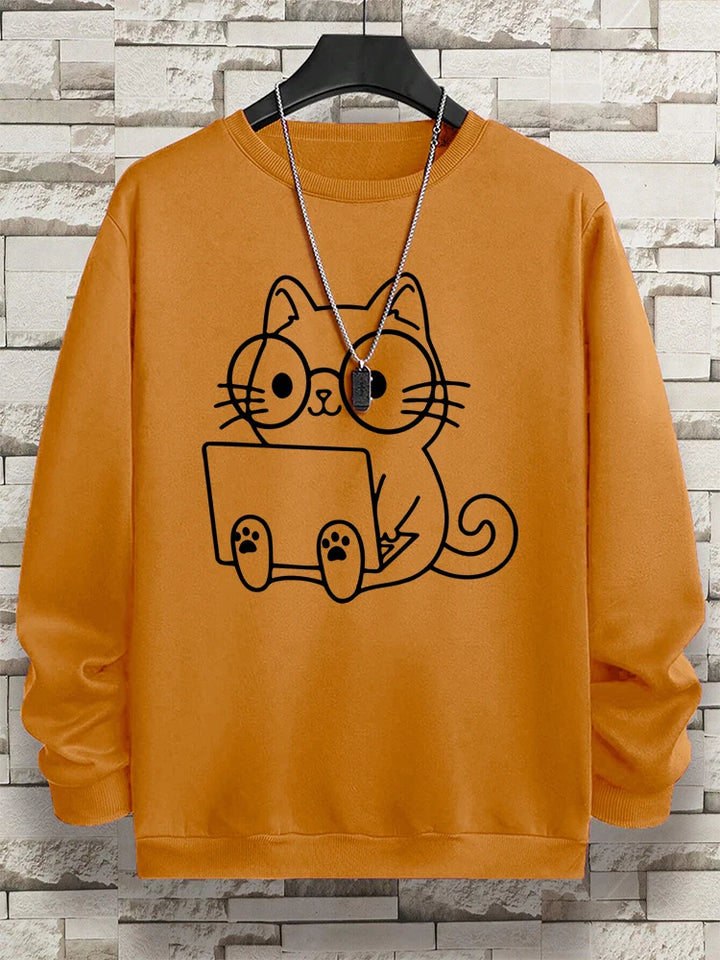 Gentleman Cat Print Men's Hoodie - Hip Hop Streetwear Pullover Sweatshirt