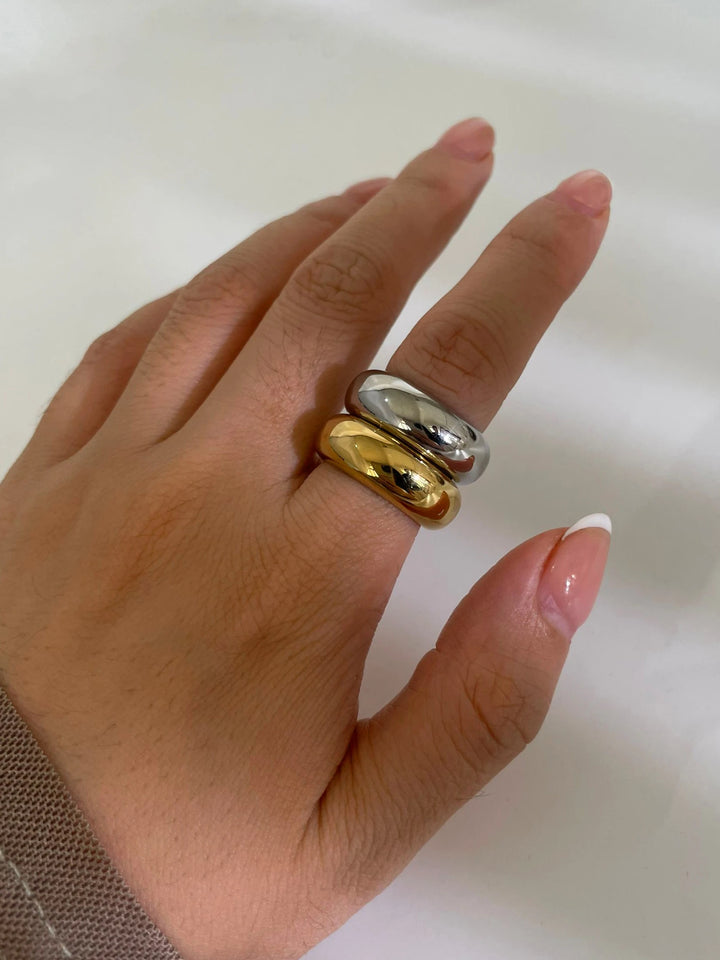 Unisex Minimalist Wide Band Rings - Gold Silver Plated Stainless Steel