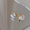 Asymmetric Freshwater Pearl Studs - Elegant Long Metallic Earrings