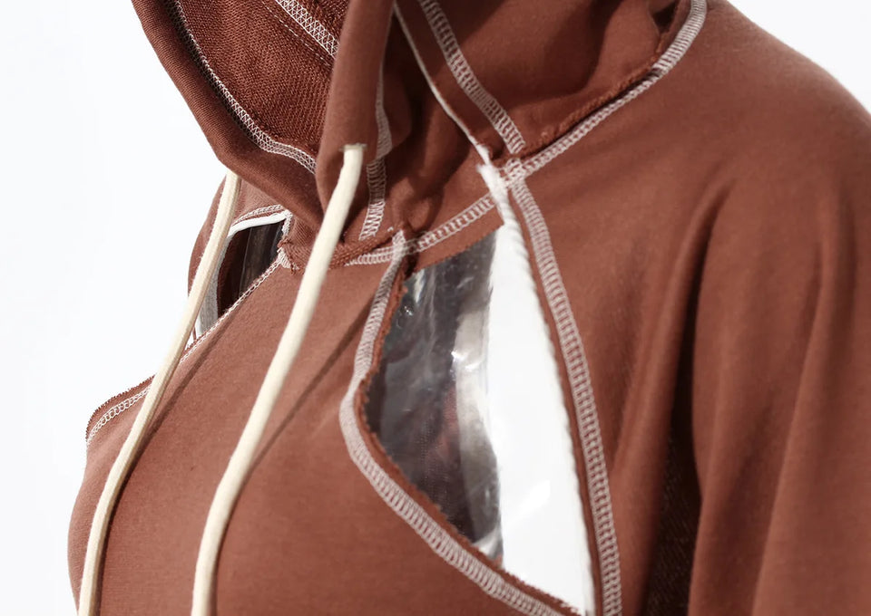 Ladies' Fashion Hoodie - Color Clashing Short Top for Layering