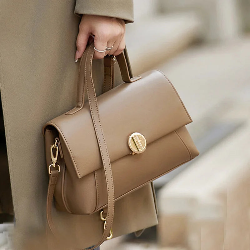 Premium Cowhide Leather Handbag - Women's Fashion Shoulder Bag