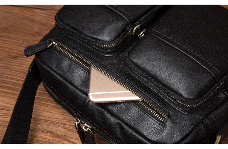 Leather Messenger Bag - Casual Crossbody with Zipper Design