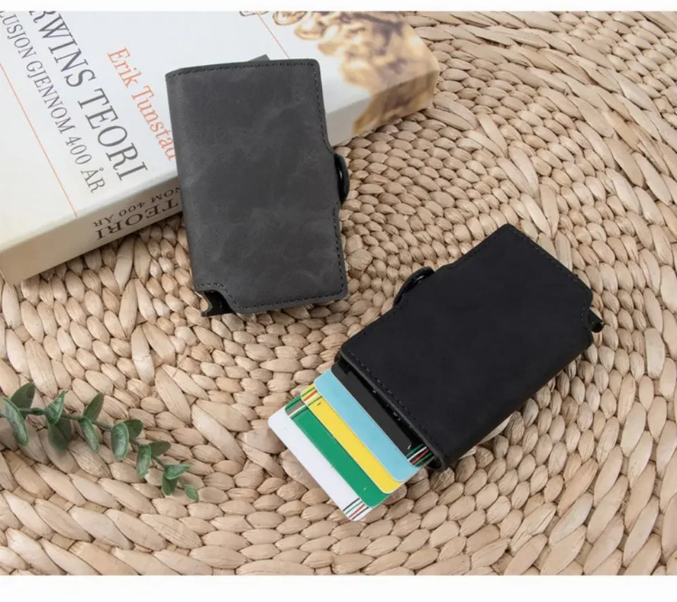 Split Leather RFID Wallet for Men - Slim Pop-Up Design with Money Clip