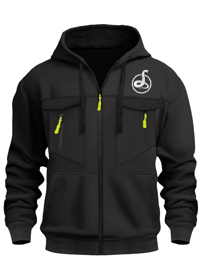 Men's Fitted Snake Print Hoodie - Casual Outdoor Sportswear with Zipper Design