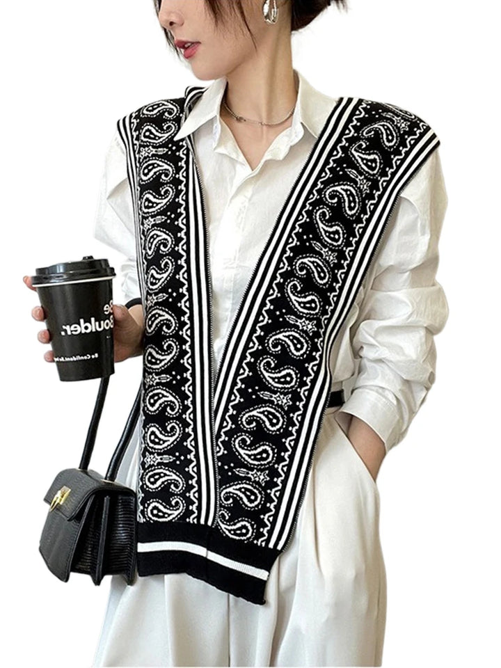 Women's Cotton Paisley Stole - Small Square Shawl with Striped Accents