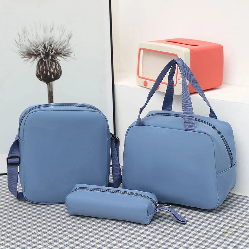 3-Piece Women's Bag Set - Quilted Nylon with Zipper for Commute Essentials