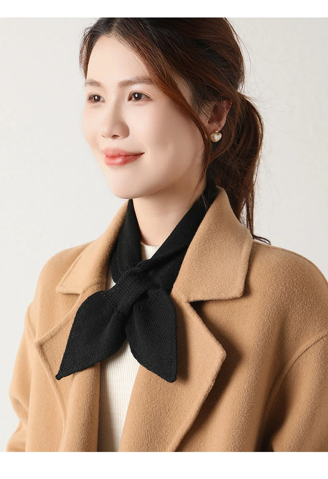 Wool Knit Neck Warmer for Women - Bow Tie Style Winter Scarf with Loop Design