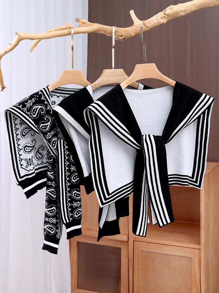 Women's Cotton Paisley Stole - Small Square Shawl with Striped Accents