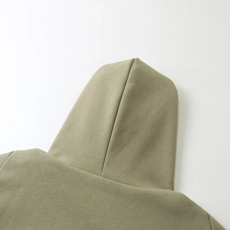 Wide Style Cotton Hoodie - Heavy Double Layer Unisex Zipper Coat