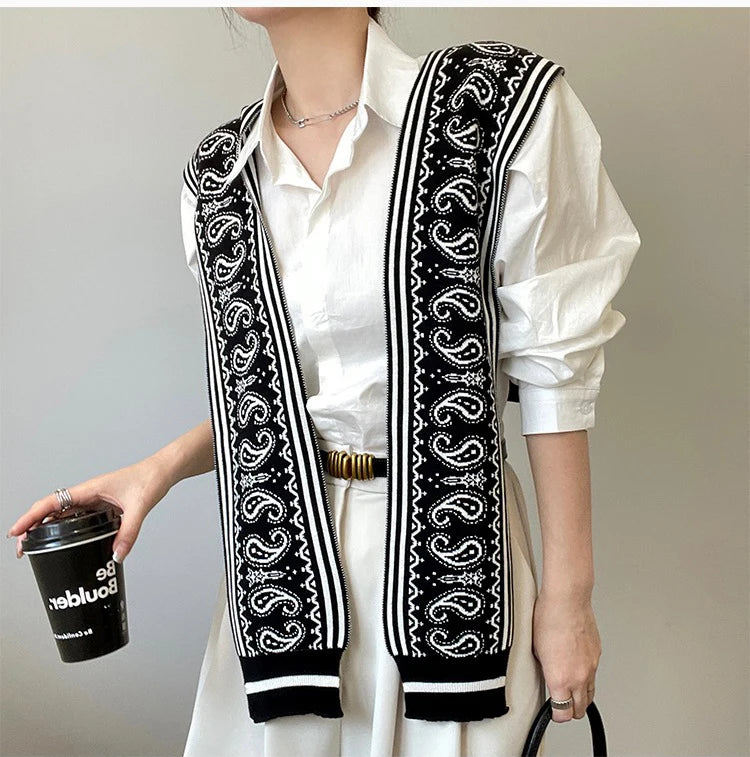 Women's Cotton Paisley Stole - Small Square Shawl with Striped Accents