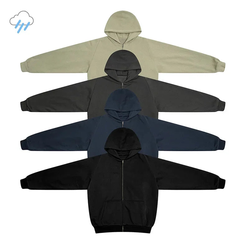 Wide Style Cotton Hoodie - Heavy Double Layer Unisex Zipper Coat