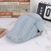 Retro Washed Denim Flat Cap - Adjustable Cotton Sunshade Hat