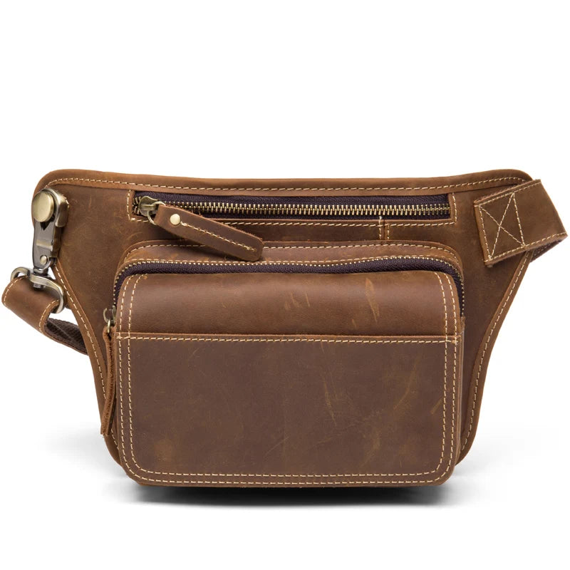 Men's Leather Crossbody Bag - Multi-Function Waist Bag for Sports & Casual Wear