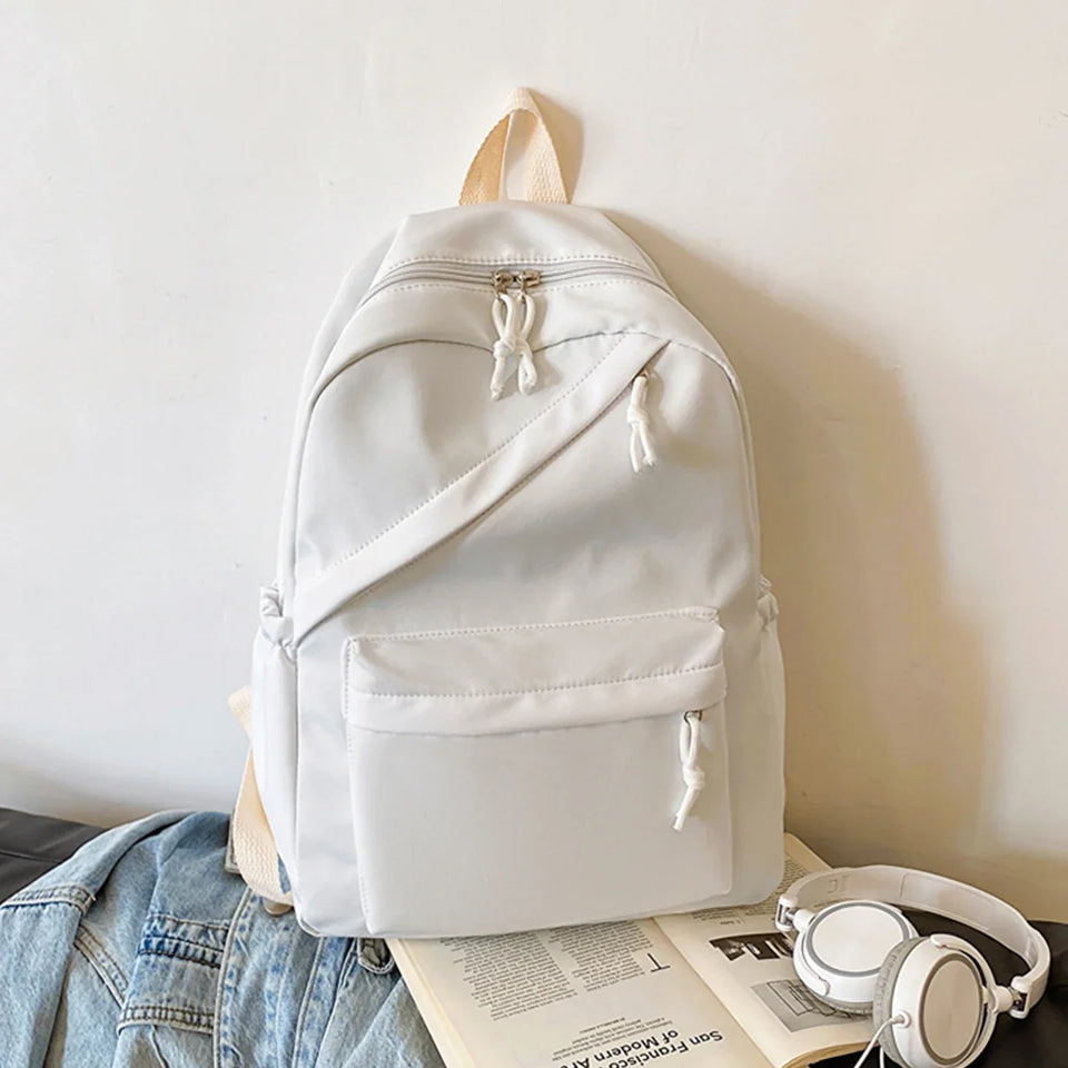 Multi-Pocket Nylon Backpack - Large Capacity with Adjustable Straps for College Commute