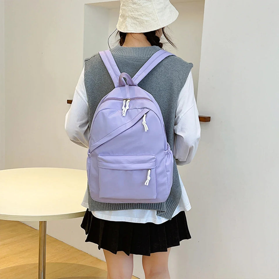 Multi-Pocket Nylon Backpack - Large Capacity with Adjustable Straps for College Commute